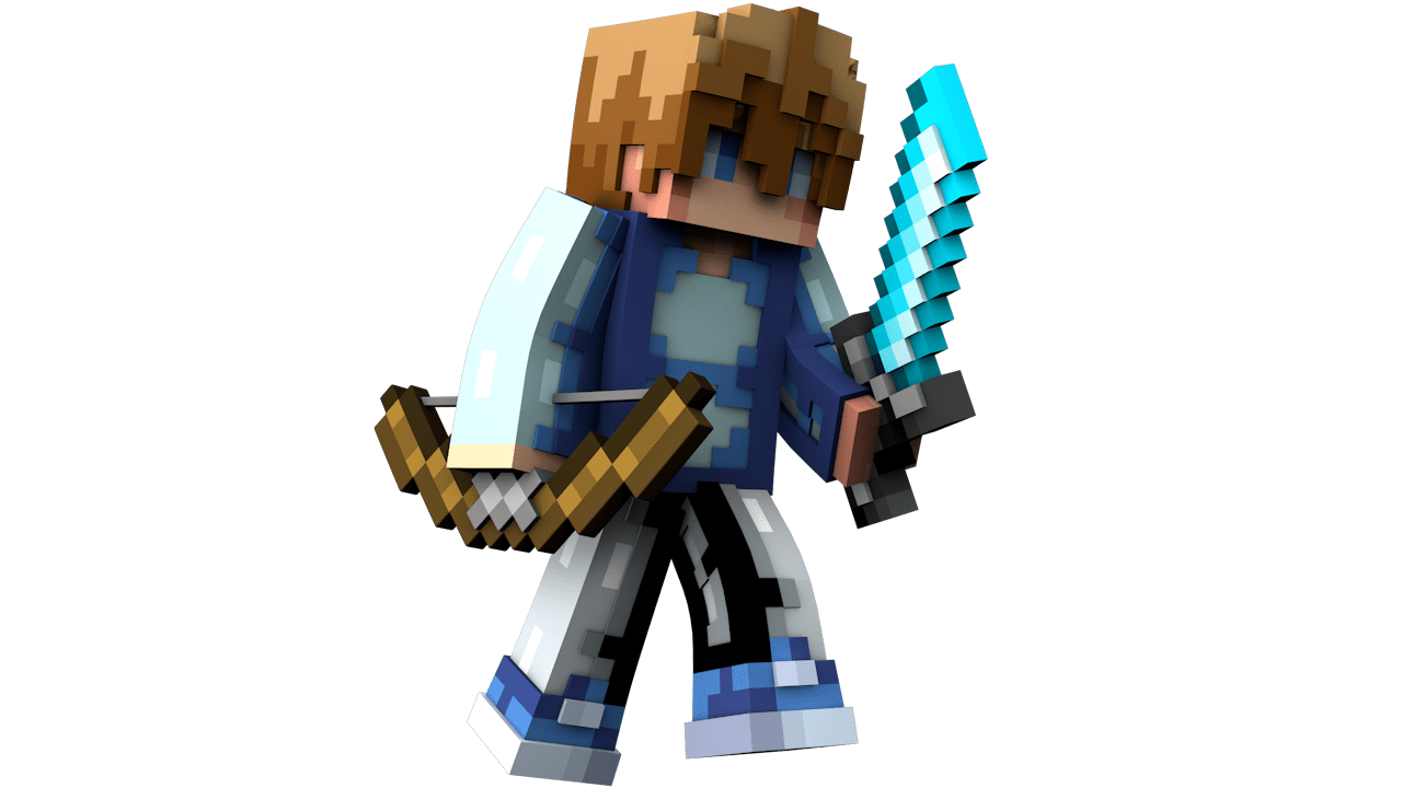 Minecraft Character Holding Diamond Sword and Bow